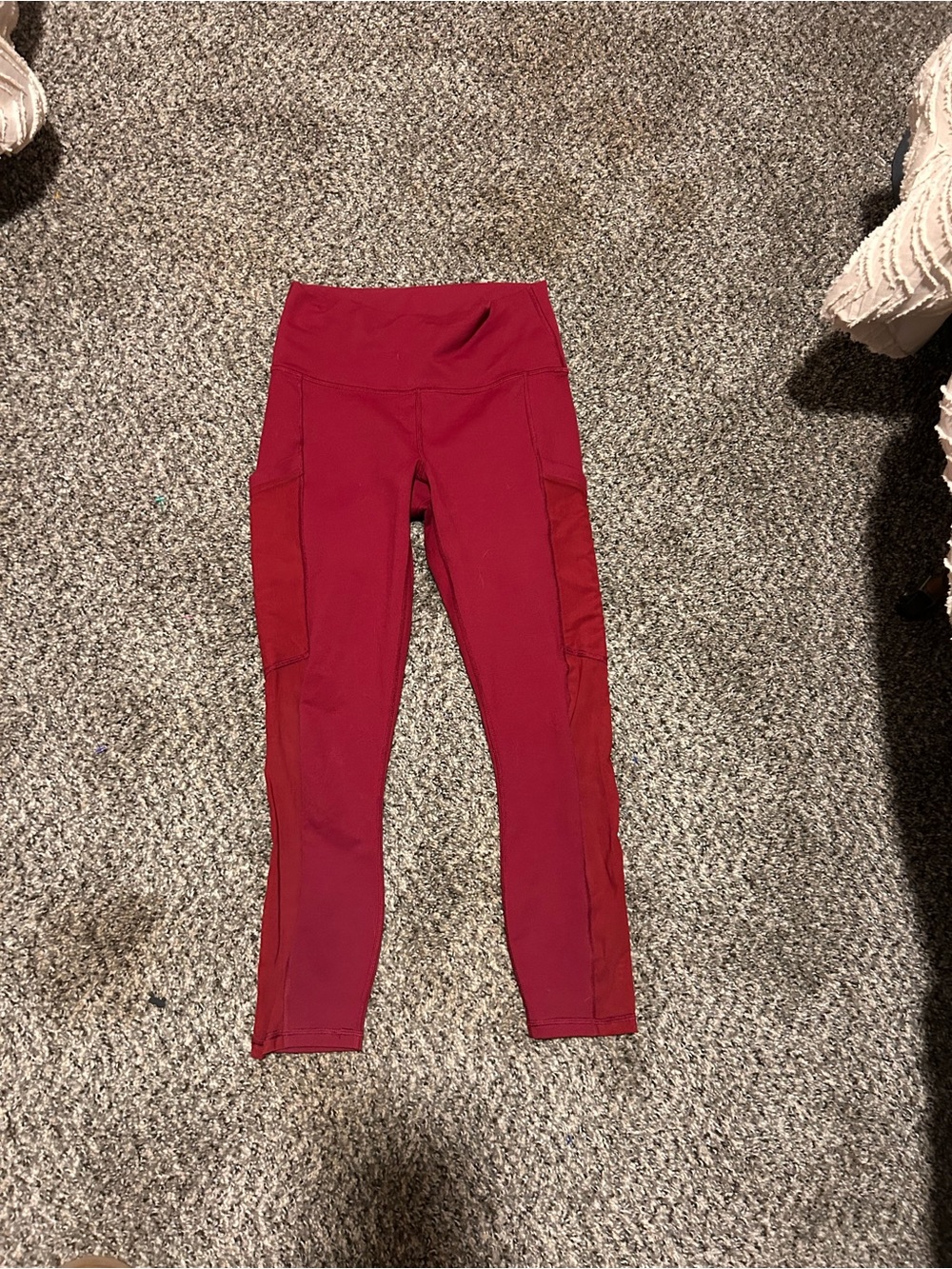 Fabletics Burgundy Red High-Waist Leggings with Side Pockets